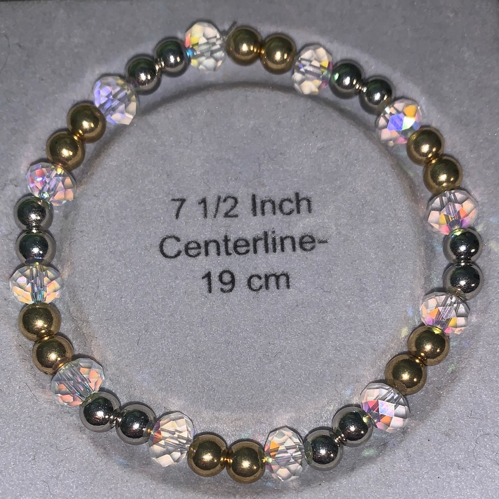Aurora borealis crystal stretch bracelet with Gold and Silver Beads